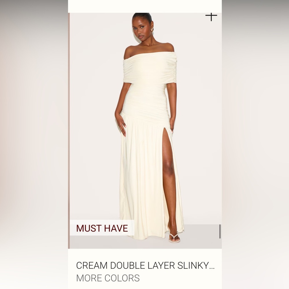 PrettyLittleThing Cream Off-Shoulder Maxi Dress